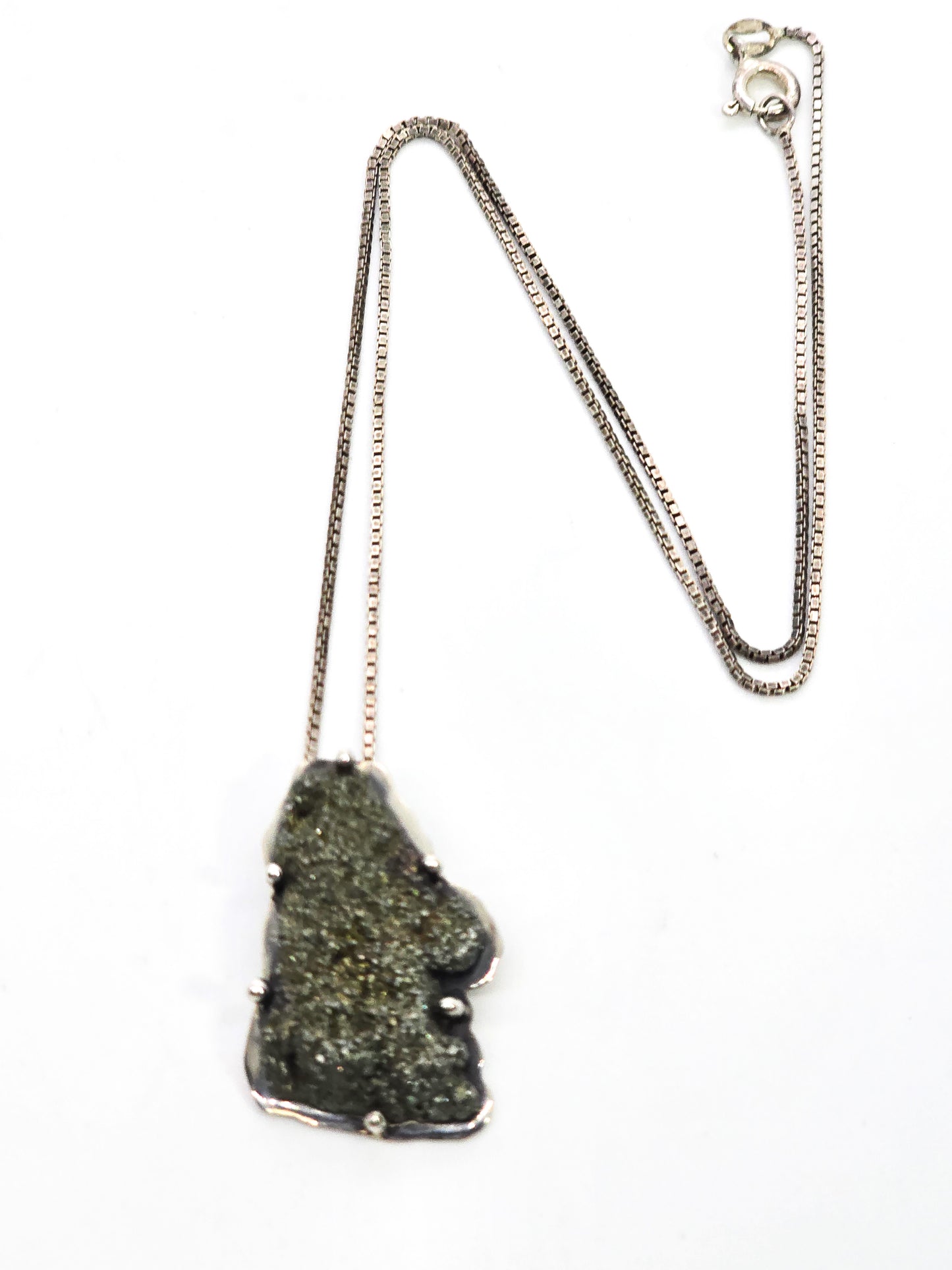 Pyrite Taxco Mexico vintage sterling silver raw gemstone pendant necklace