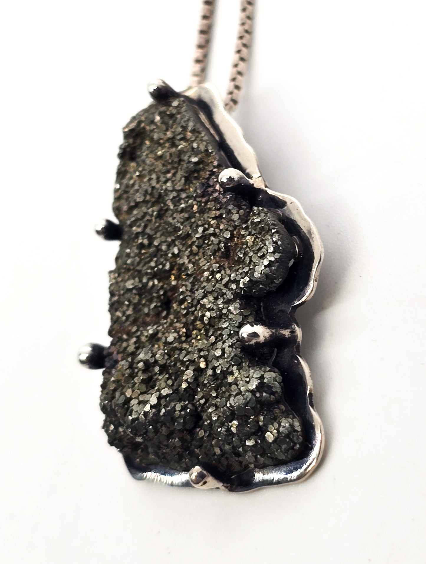 Pyrite Taxco Mexico vintage sterling silver raw gemstone pendant necklace