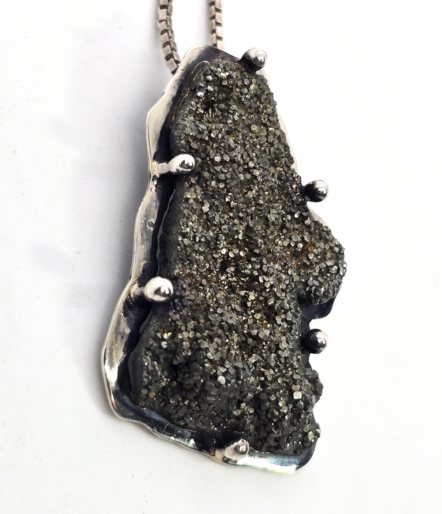 Pyrite Taxco Mexico vintage sterling silver raw gemstone pendant necklace