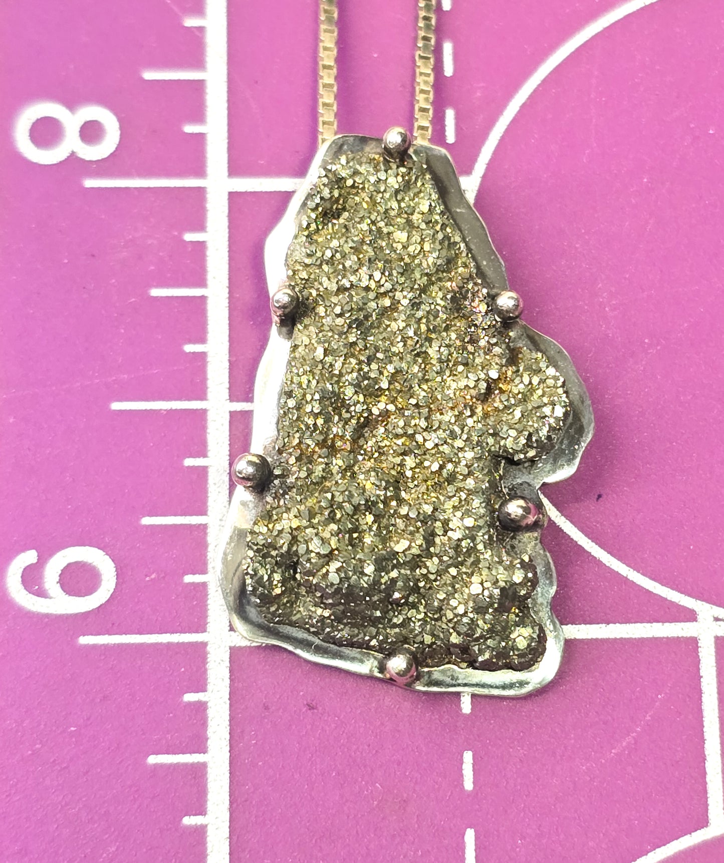 Pyrite Taxco Mexico vintage sterling silver raw gemstone pendant necklace