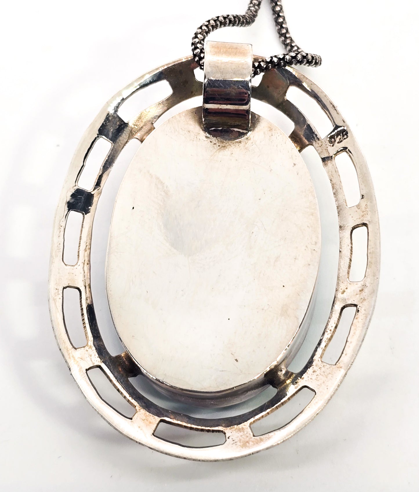 Larimar large Greek Key open work sterling silver pendant necklace