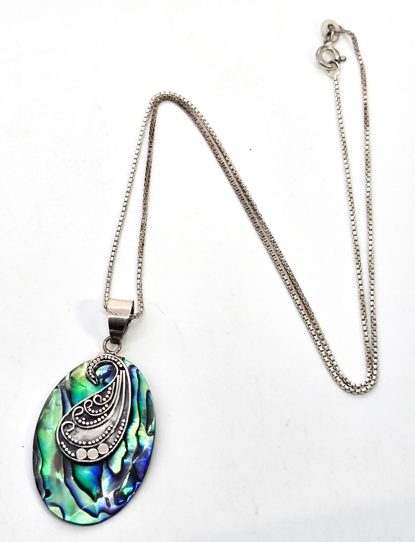 Abalone shell mermaid sterling silver tribal Balinese style pendant necklace