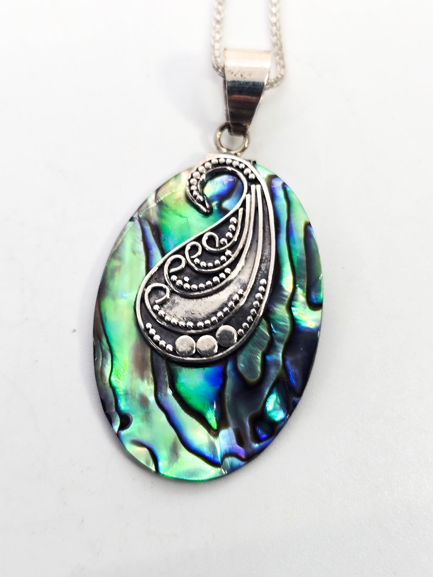 Abalone shell mermaid sterling silver tribal Balinese style pendant necklace