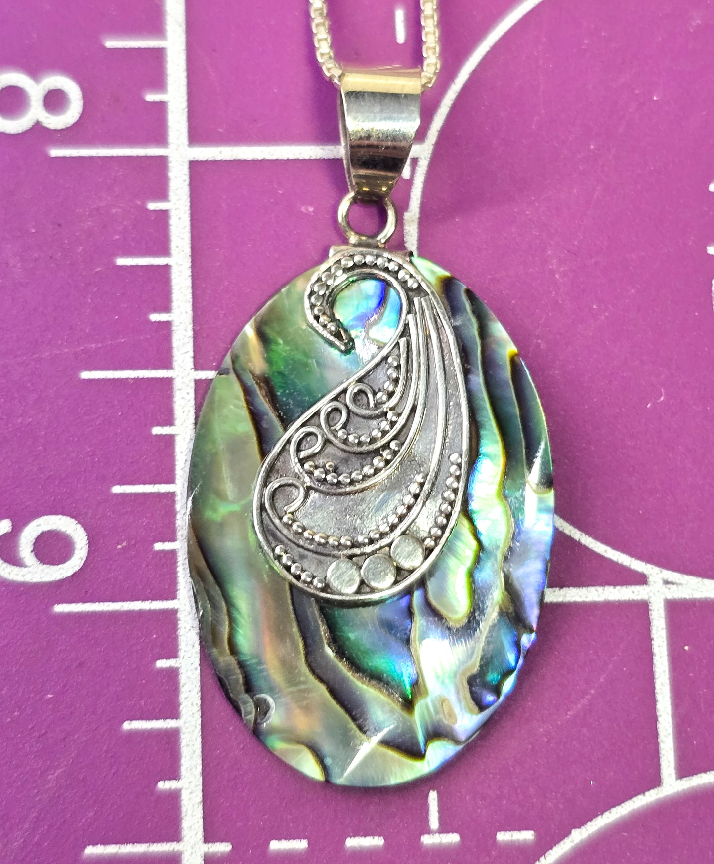 Abalone shell mermaid sterling silver tribal Balinese style pendant necklace