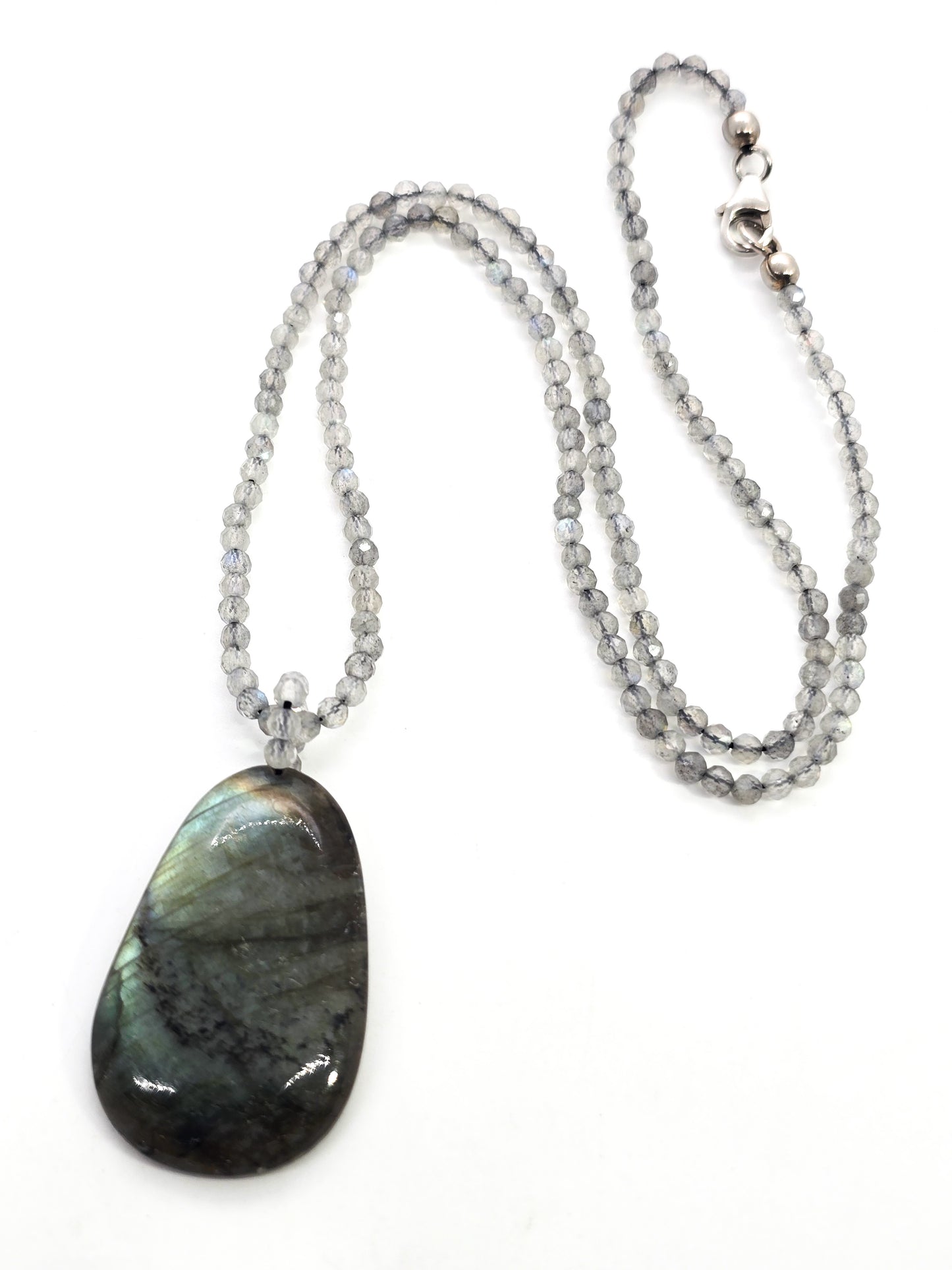 Labradorite faceted beaded pendant sterling silver gemstone necklace