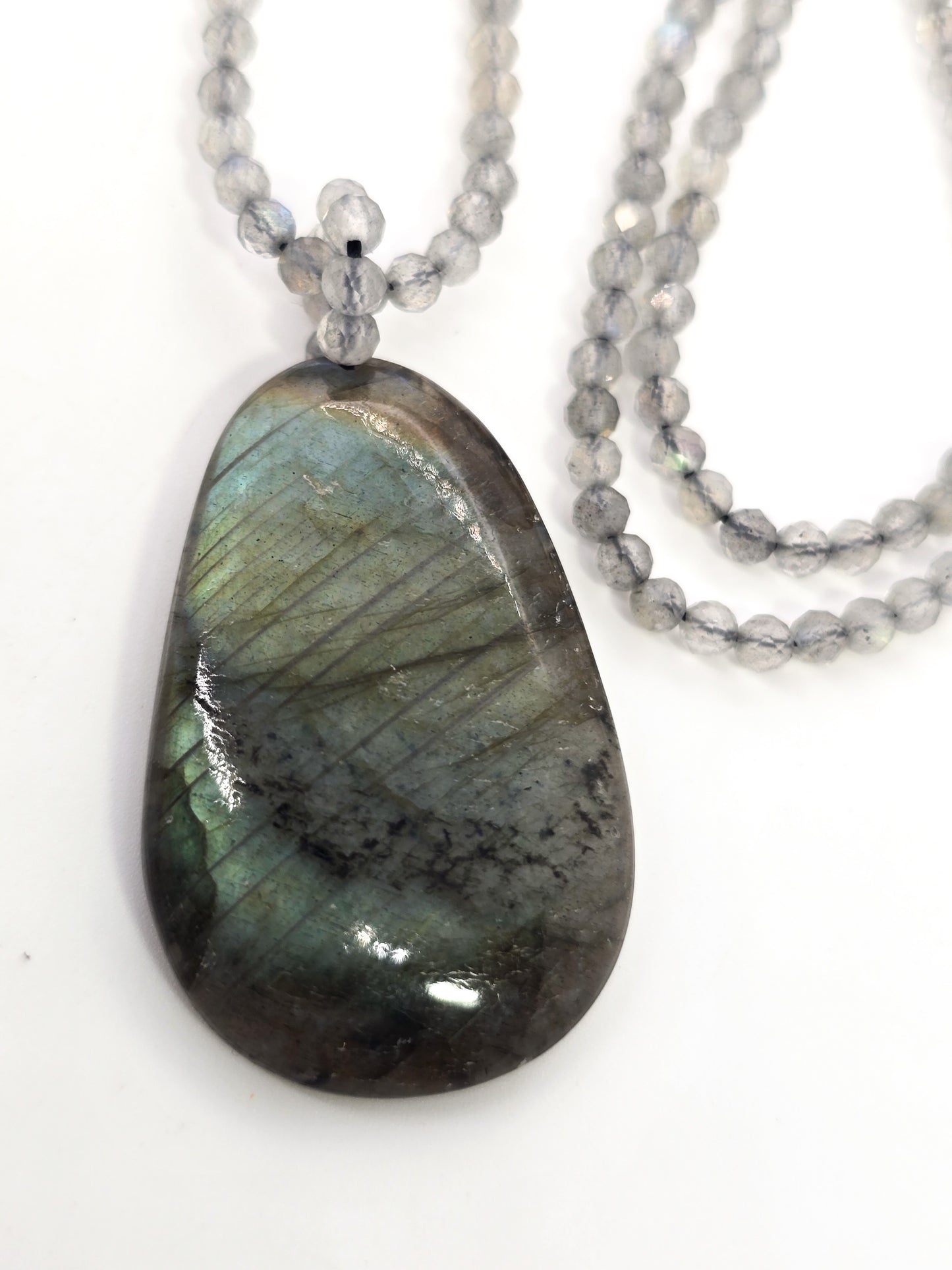 Labradorite faceted beaded pendant sterling silver gemstone necklace