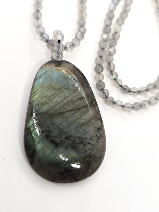 Labradorite faceted beaded pendant sterling silver gemstone necklace