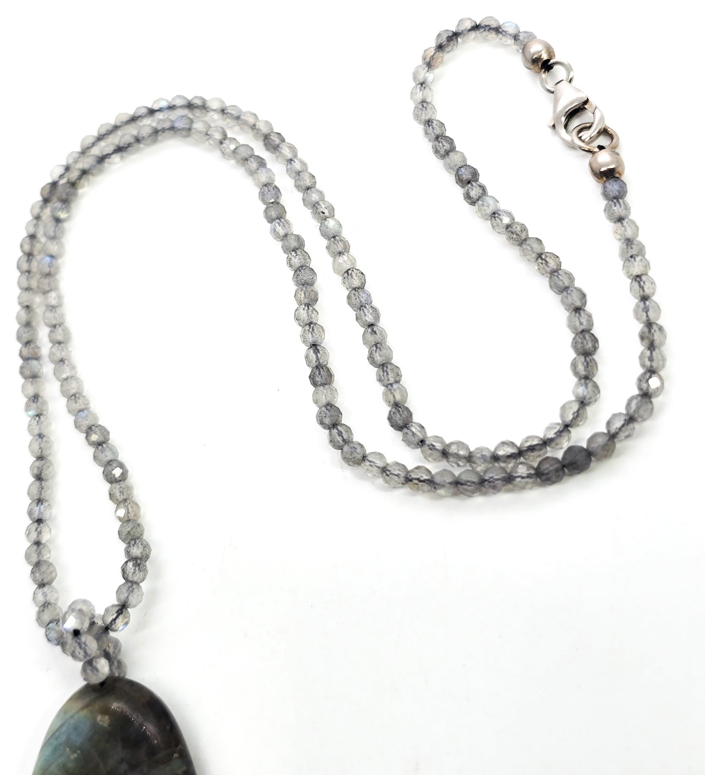 Labradorite faceted beaded pendant sterling silver gemstone necklace
