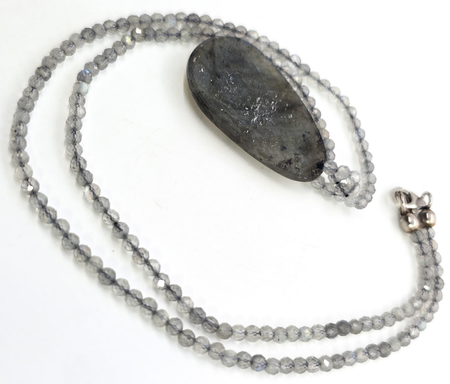Labradorite faceted beaded pendant sterling silver gemstone necklace