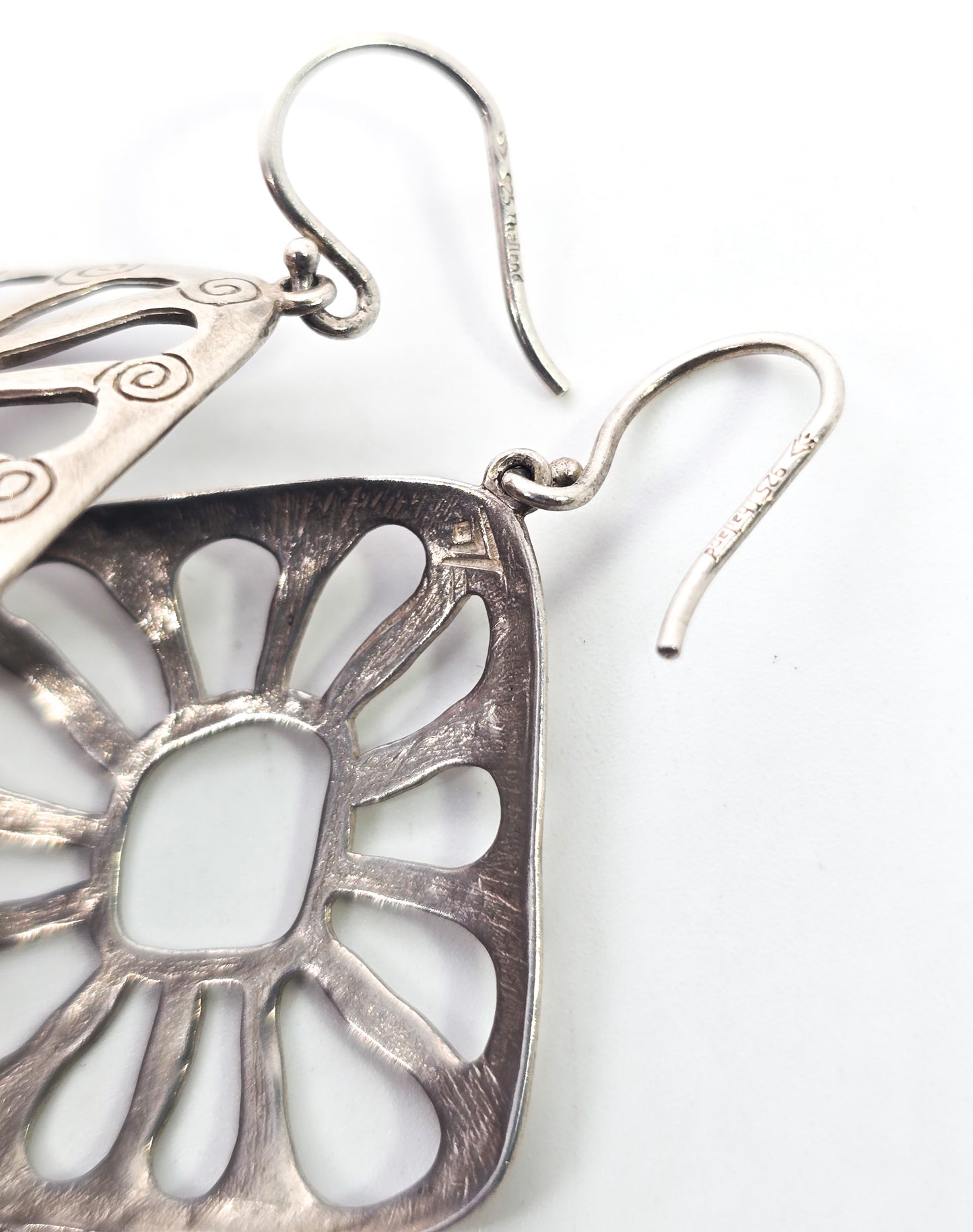 Silpada large open work sterling silver flower with pearl drop accent earrings retired W2165