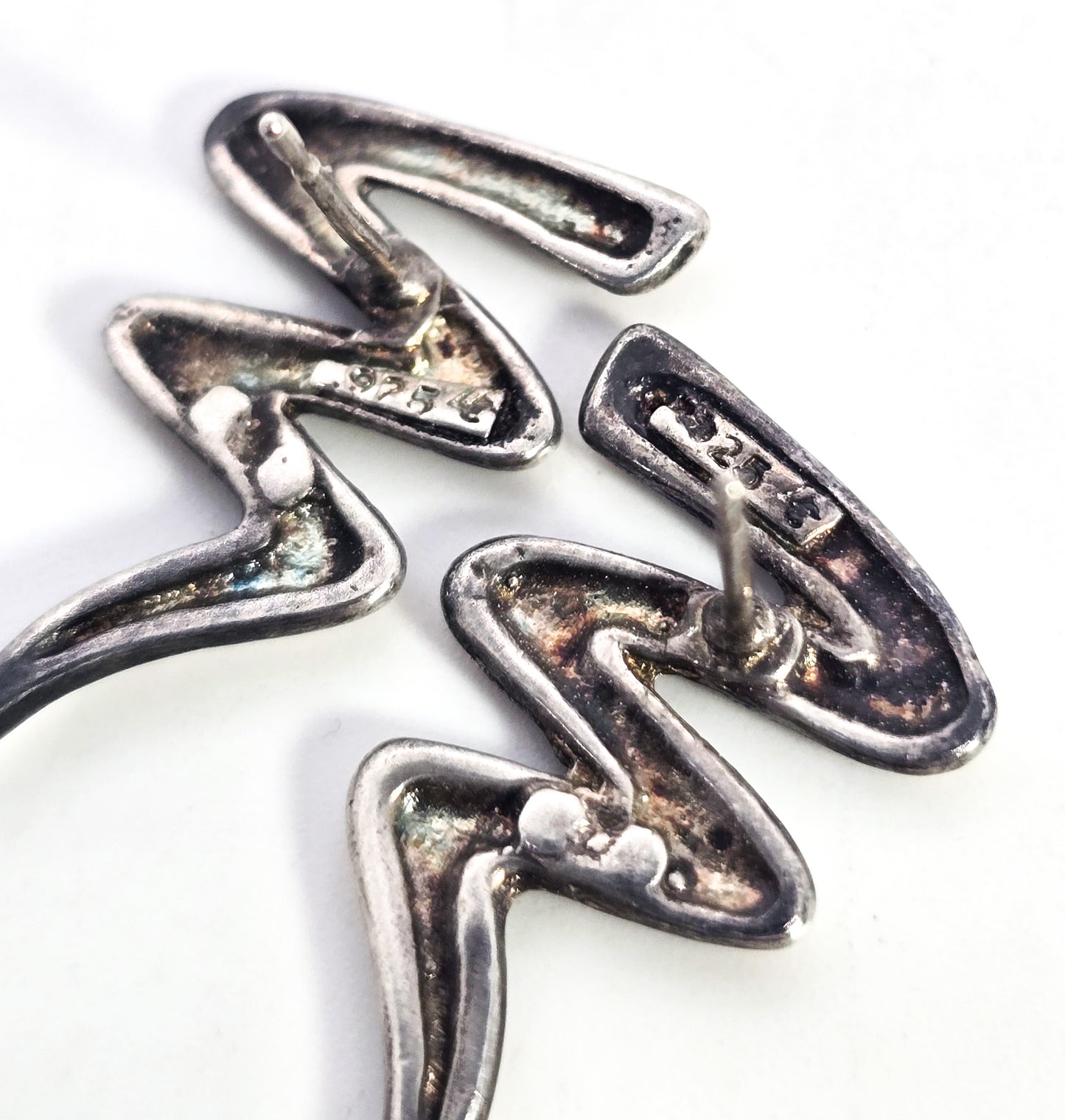 Zig Zag lightening bolt vintage sterling silver signed stud earrings