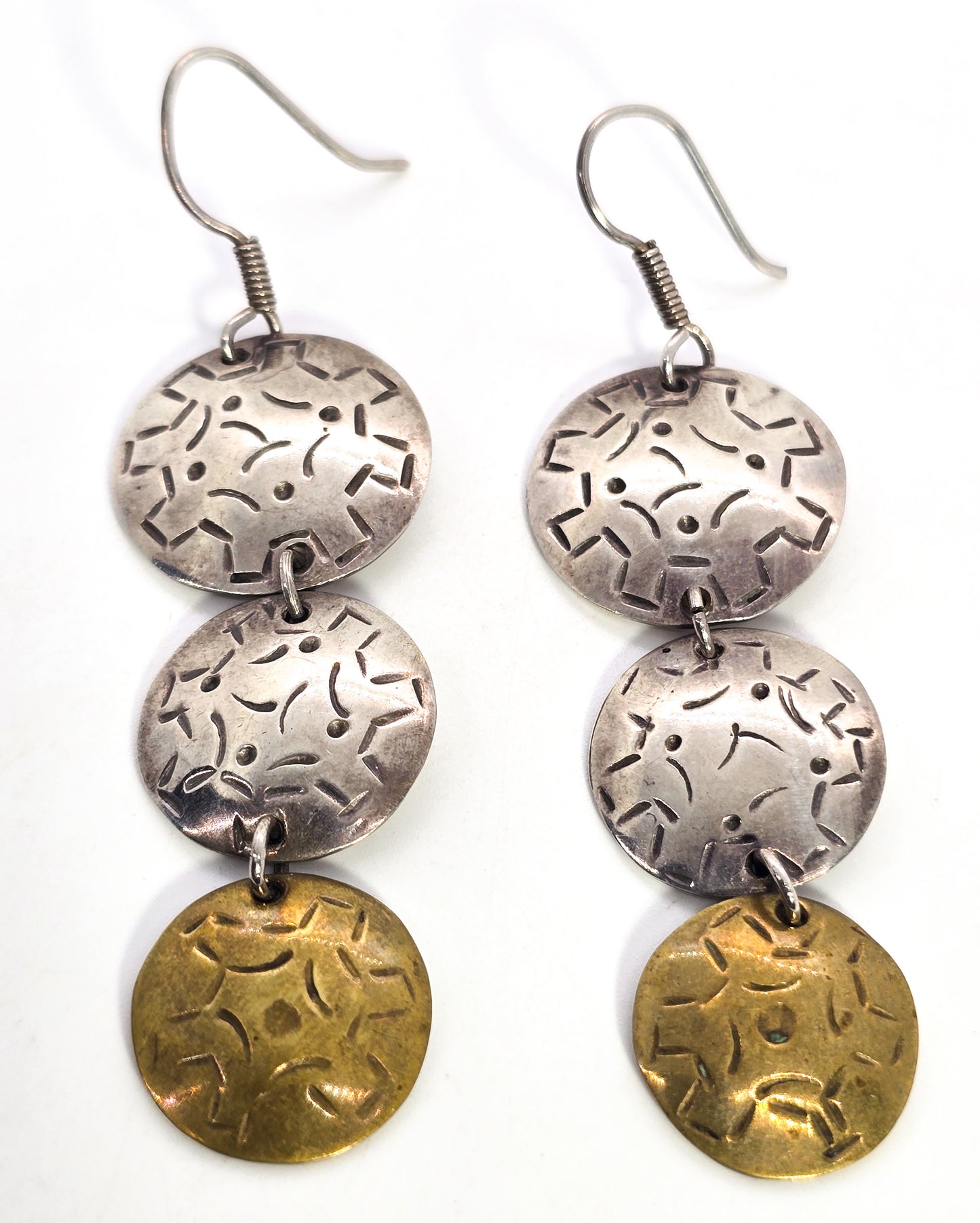 Lanton Taxco Mexico vintage sterling silver textured drop earrings 3 inches TN-41
