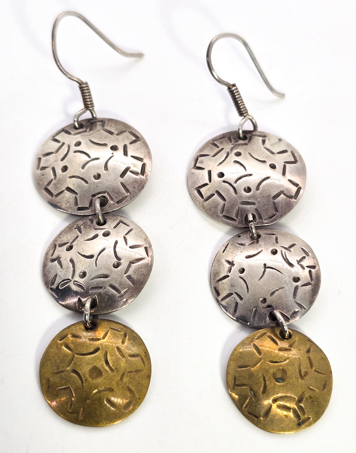Lanton Taxco Mexico vintage sterling silver textured drop earrings 3 inches TN-41