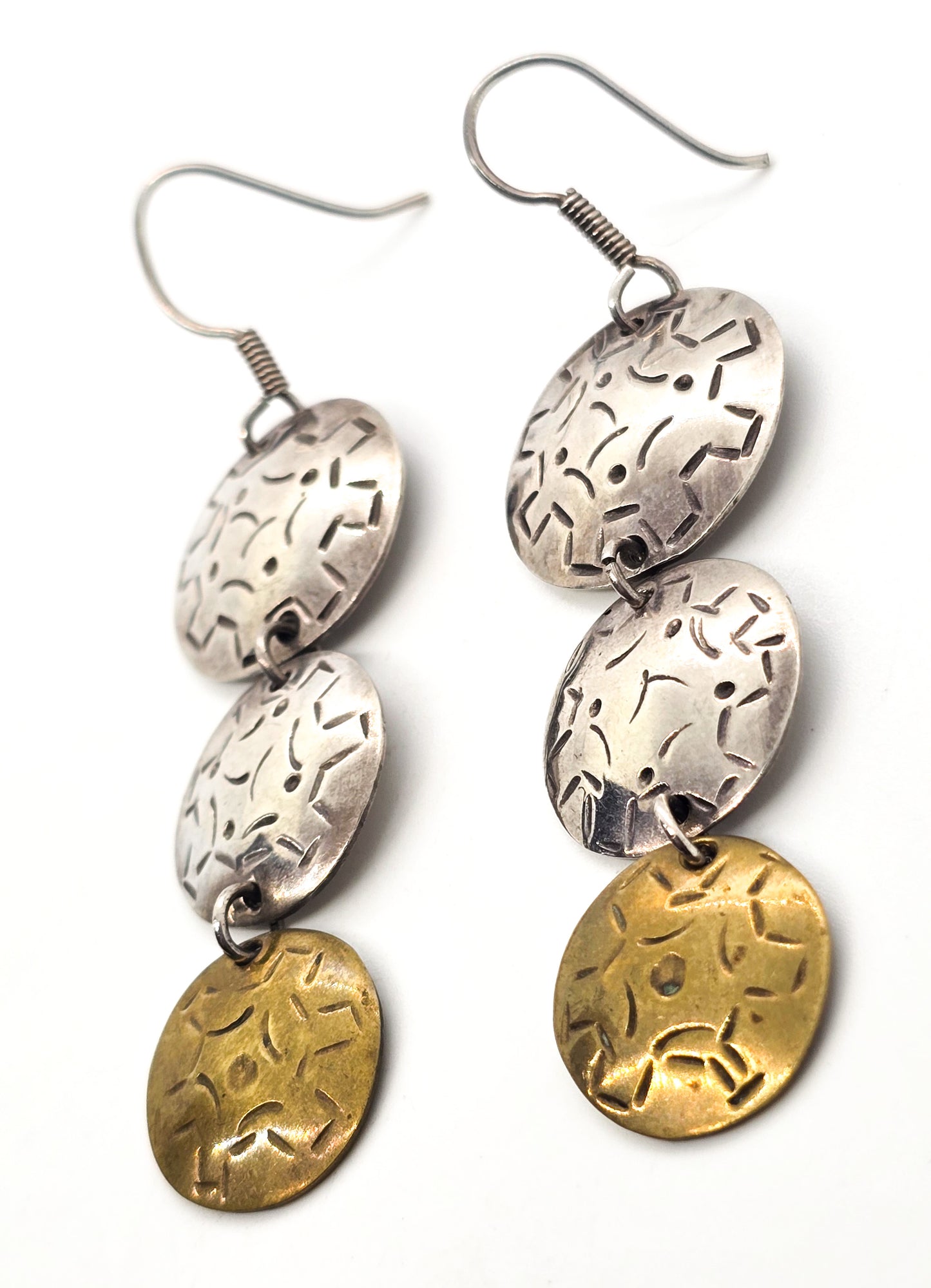 Lanton Taxco Mexico vintage sterling silver textured drop earrings 3 inches TN-41