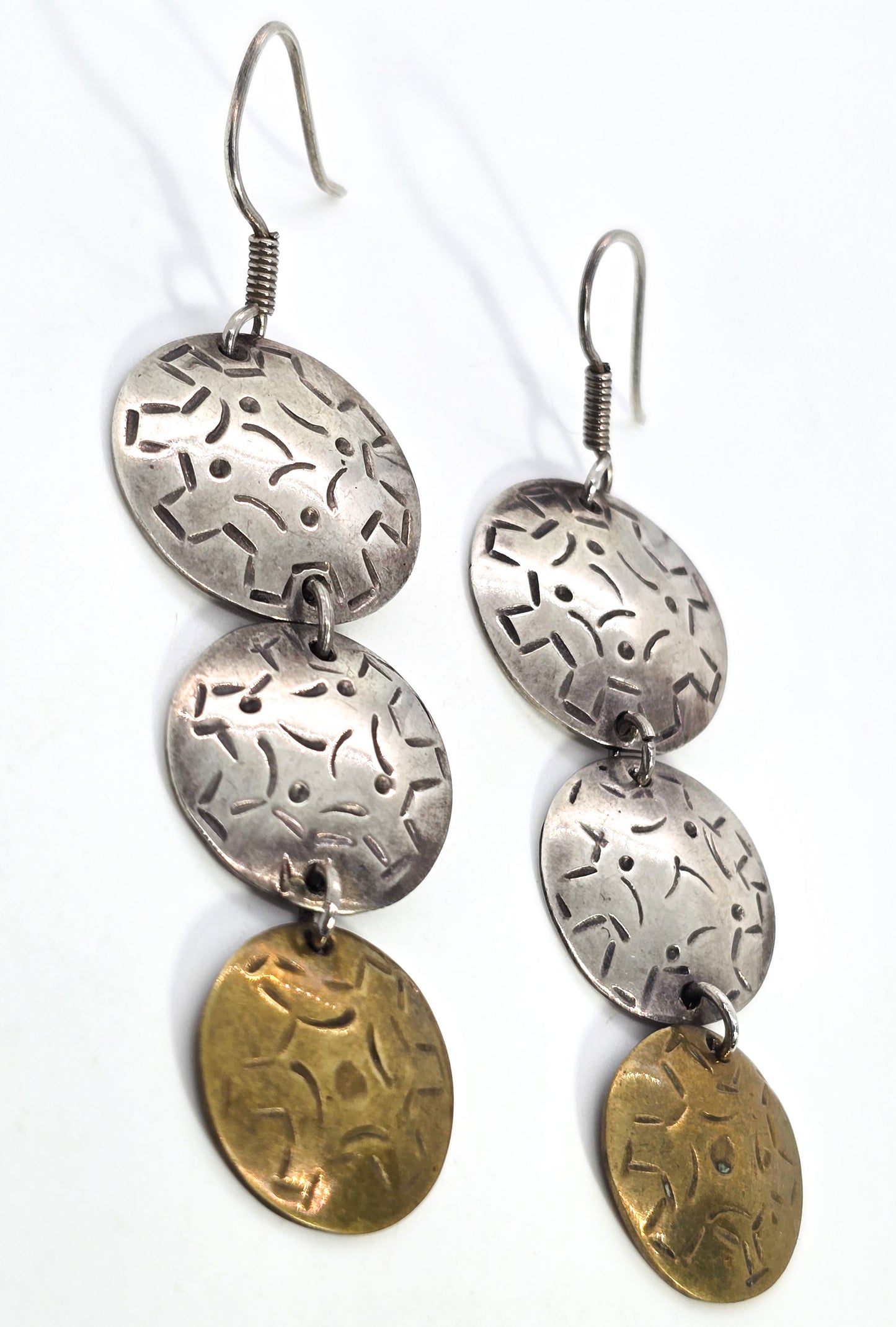 Lanton Taxco Mexico vintage sterling silver textured drop earrings 3 inches TN-41