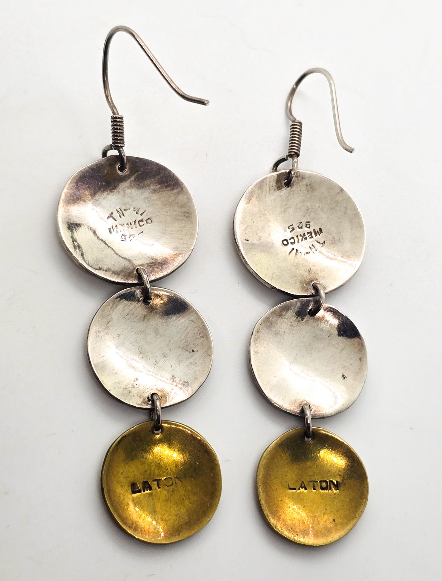 Lanton Taxco Mexico vintage sterling silver textured drop earrings 3 inches TN-41