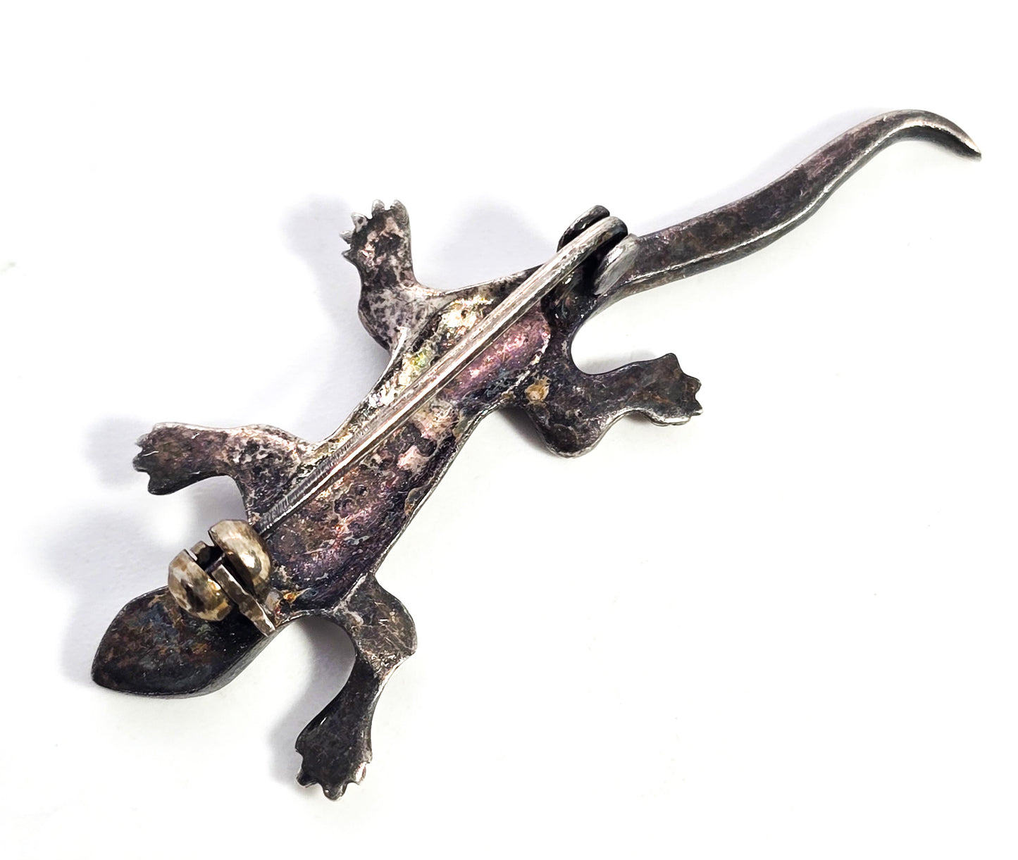 Marasite lizard reptile vintage sterling silver red eyed brooch