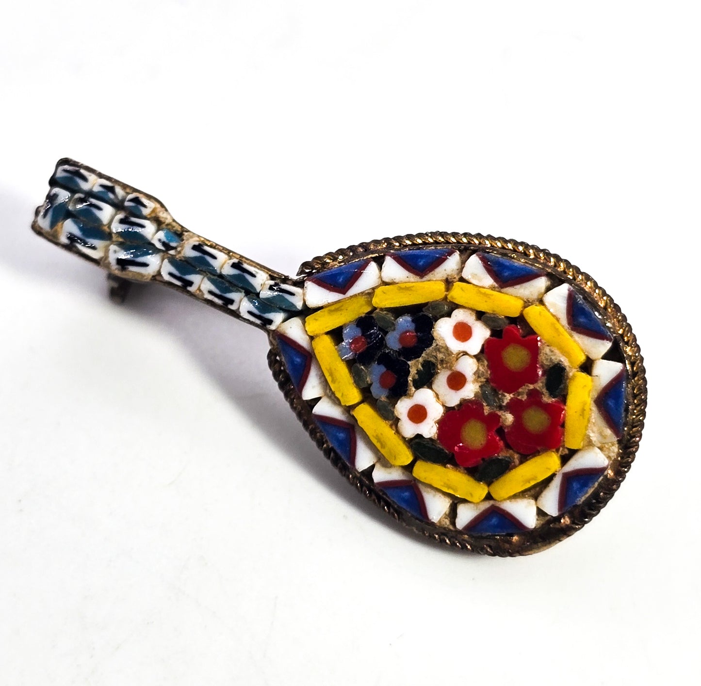 Micro Mosaic Mandolin vintage Italian Italy brooch pin