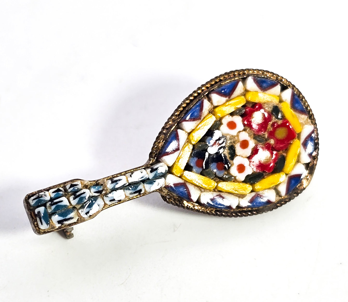 Micro Mosaic Mandolin vintage Italian Italy brooch pin