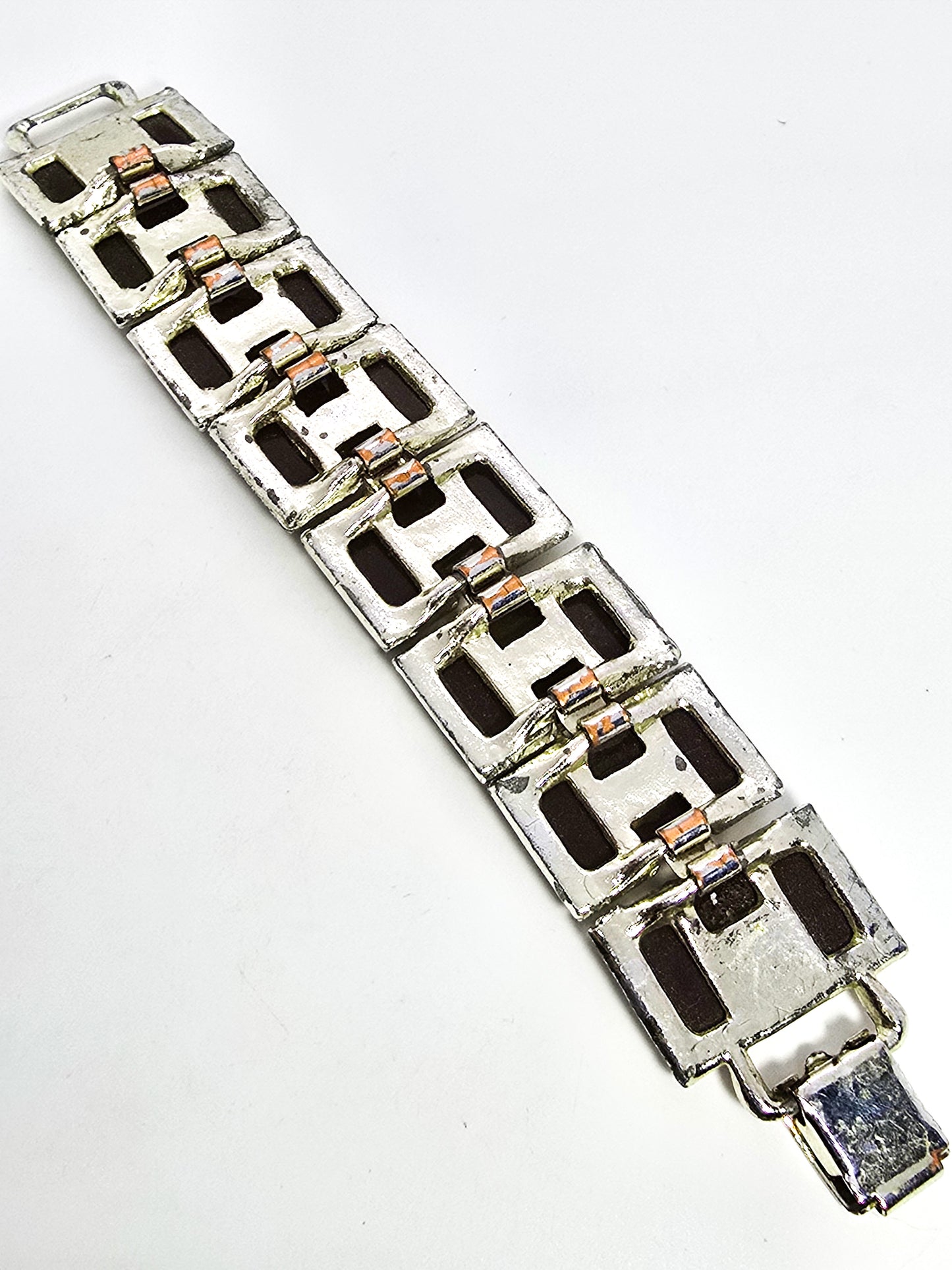 Confetti Lucite vintage retro brown chunky thick panel bracelet 7 inches