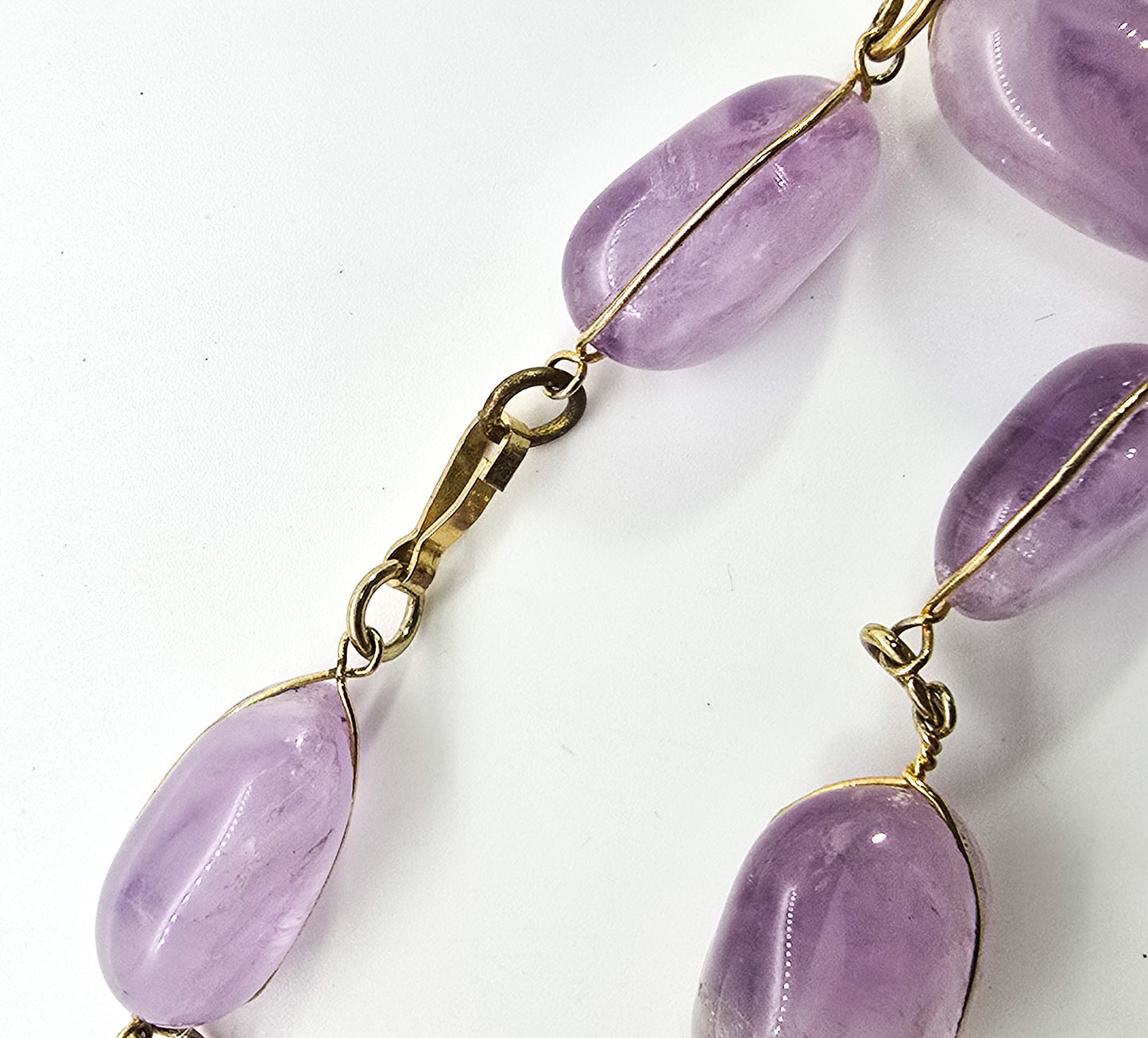 Tumbled lavender amethyst vintage carved yellow gold plated gemstone tennis bracelet