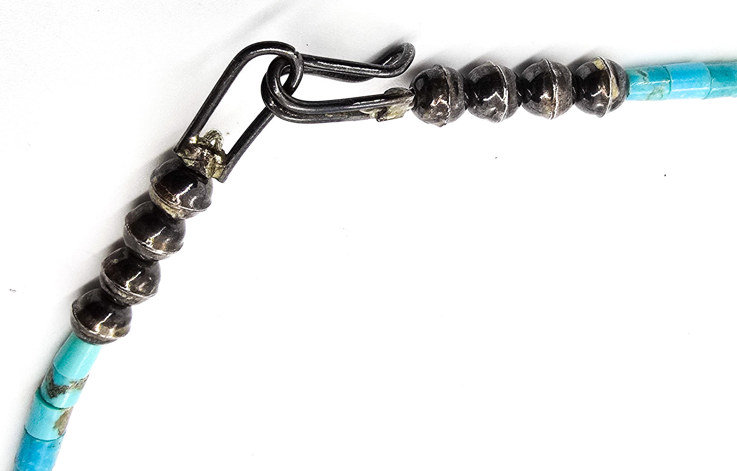 Heishi Turquoise graduated sterling silver bench bead Native American vintage necklace