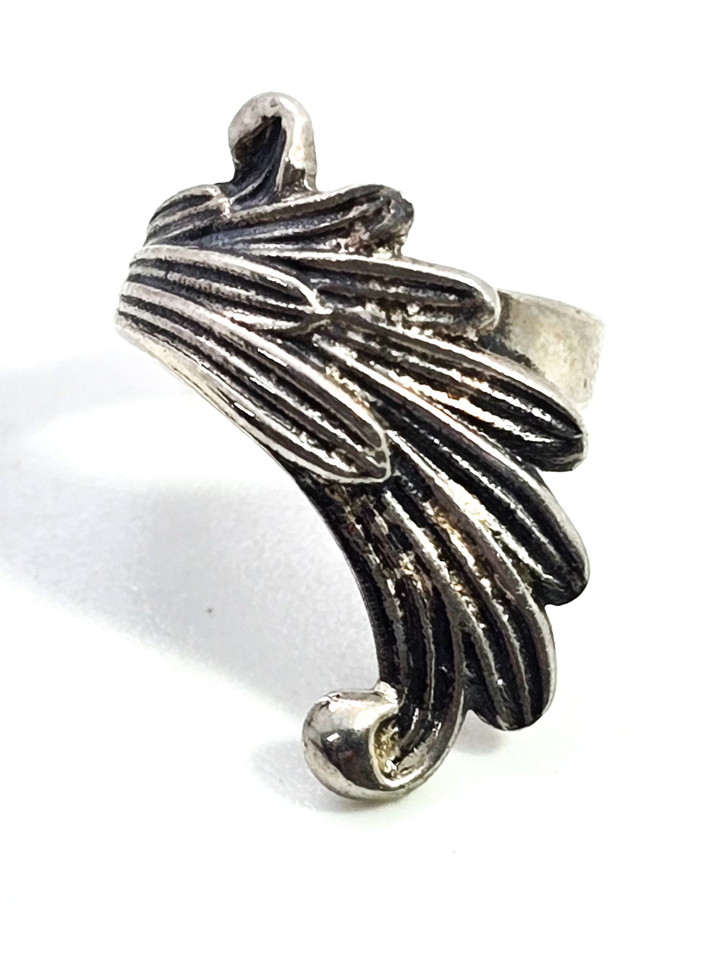 Angel wing vintage feather sterling silver non pierced ear cuff