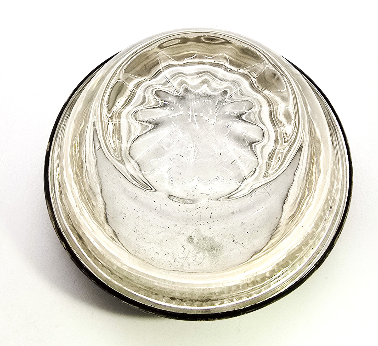 Frank M Whiting Manganese glass sterling silver lipped vintage table top salt cellar