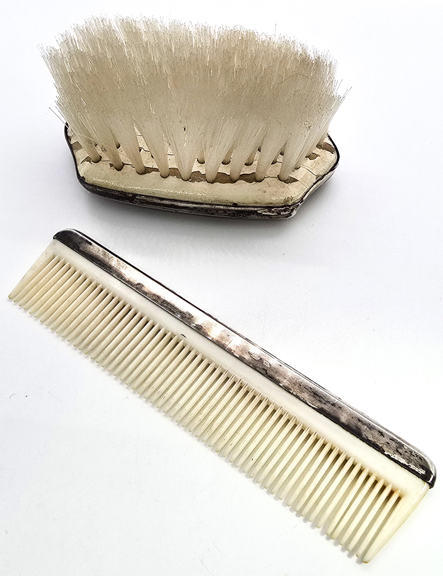Web Sterling Antique Brush and comb set sterling silver topped baby brush combo