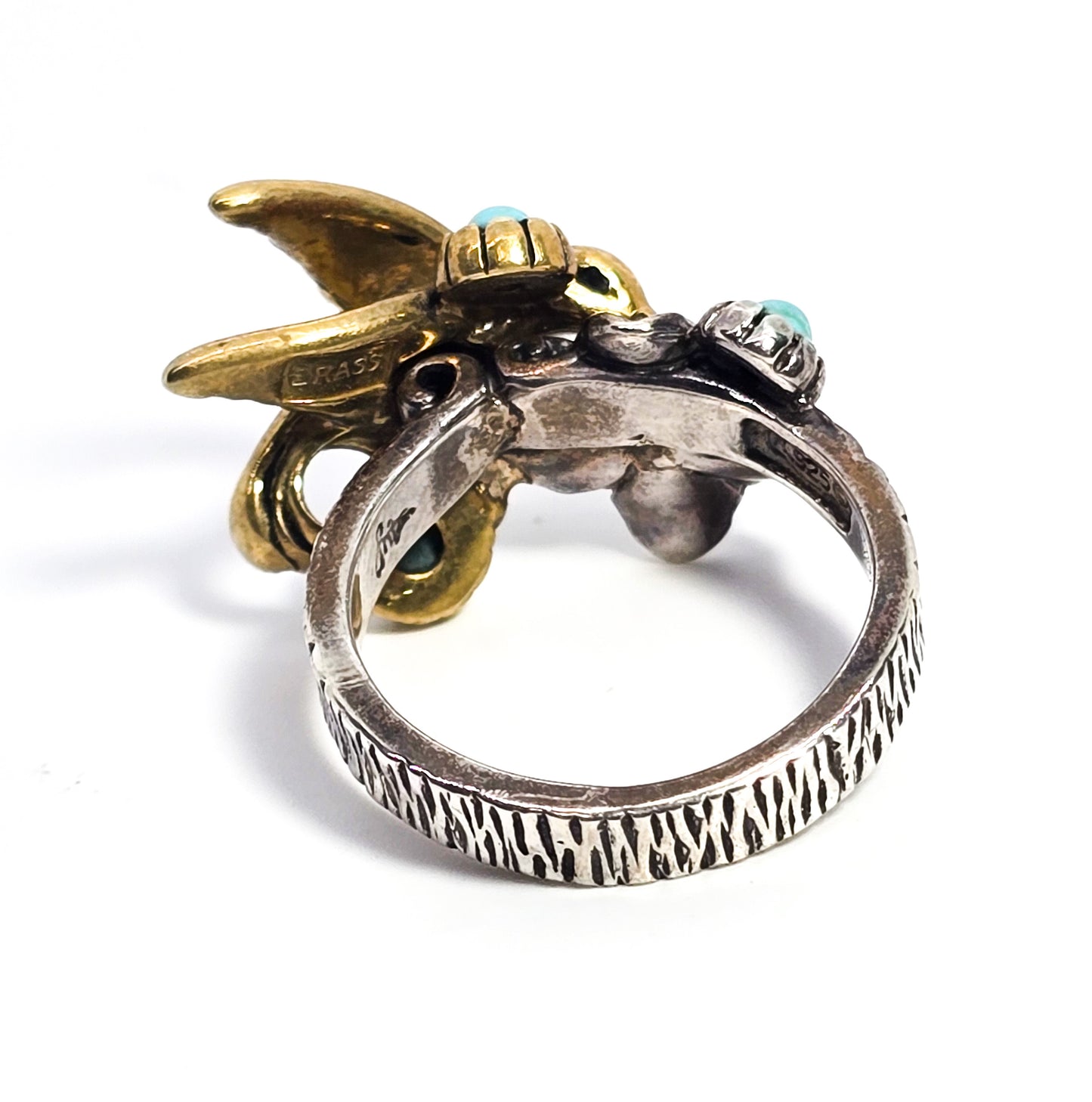 Relios Carolyn Pollak Humming bird turquoise blue topaz sterling silver brass ring size 8