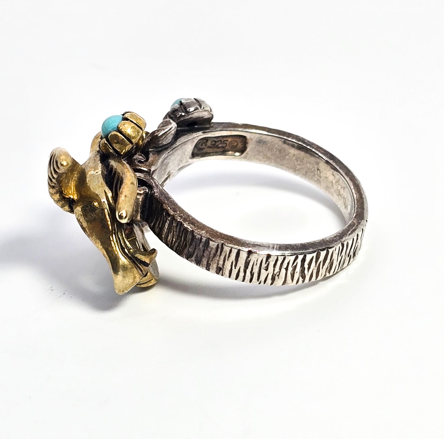 Relios Carolyn Pollak Humming bird turquoise blue topaz sterling silver brass ring size 8