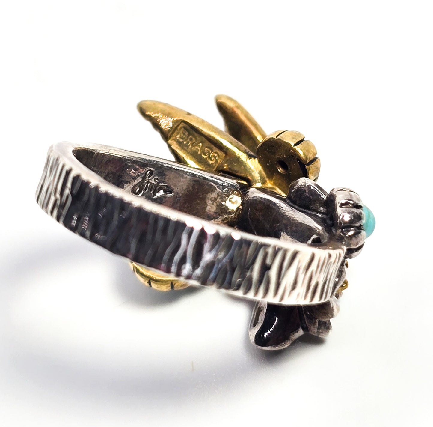 Relios Carolyn Pollak Humming bird turquoise blue topaz sterling silver brass ring size 8