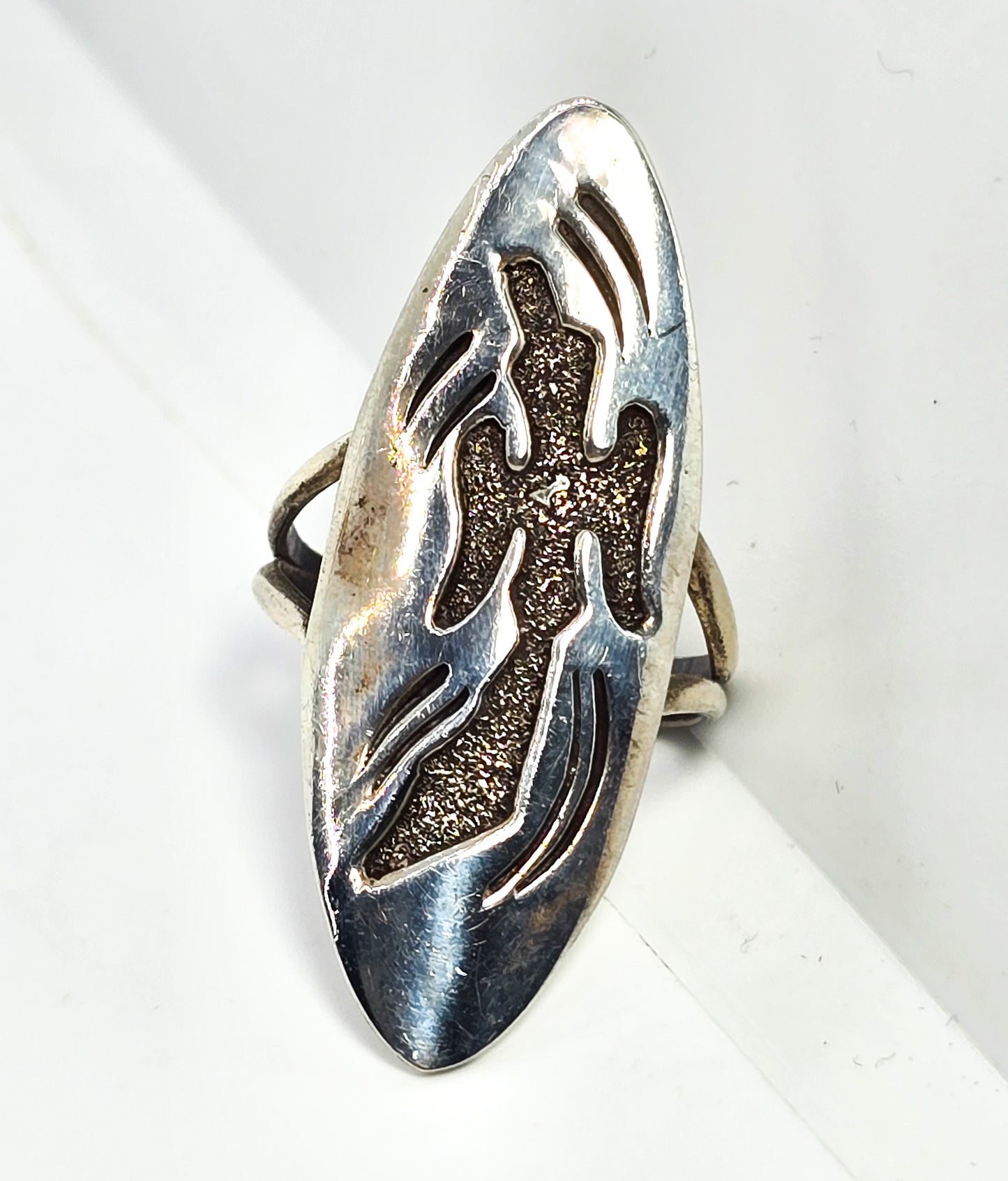 Peyote Bird Navajo Native American vintage sterling silver large ring size 7