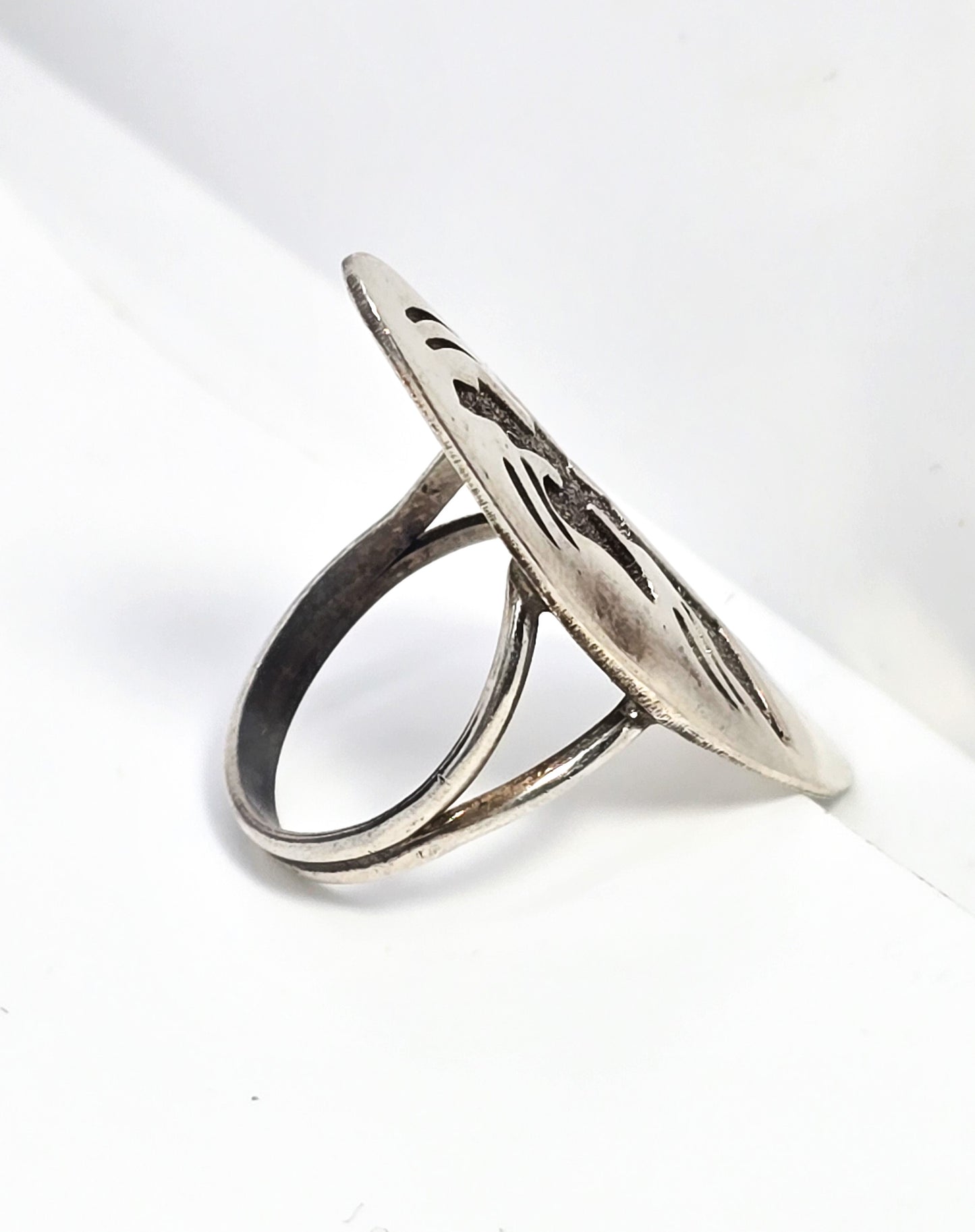 Peyote Bird Navajo Native American vintage sterling silver large ring size 7