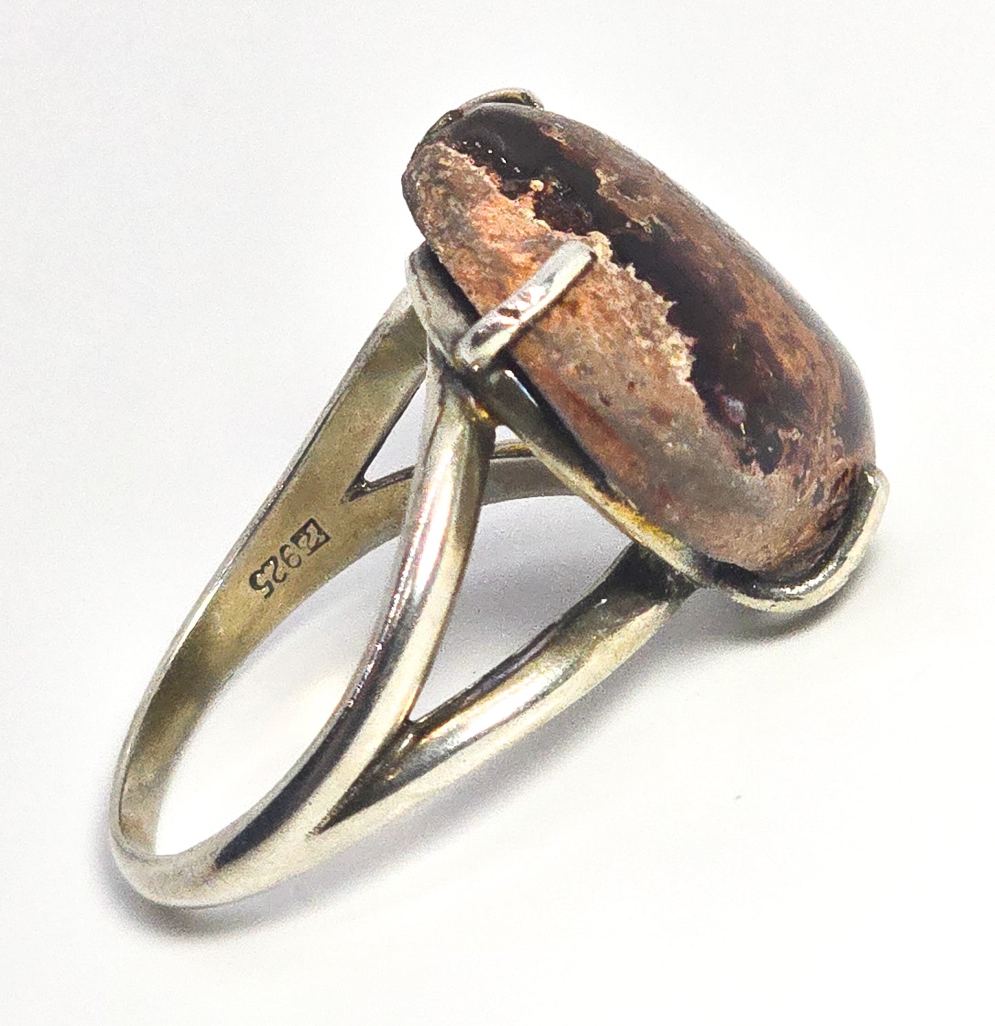 Mexican fire opal natural polished sterling silver artisan split shank large ring size 10