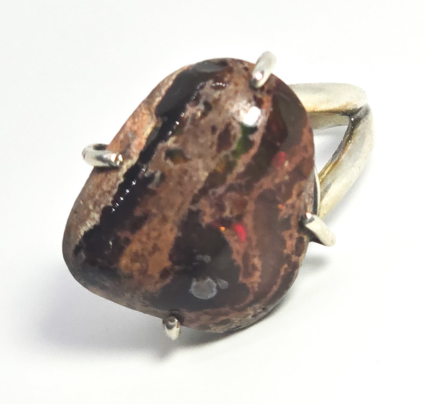 Mexican fire opal natural polished sterling silver artisan split shank large ring size 10