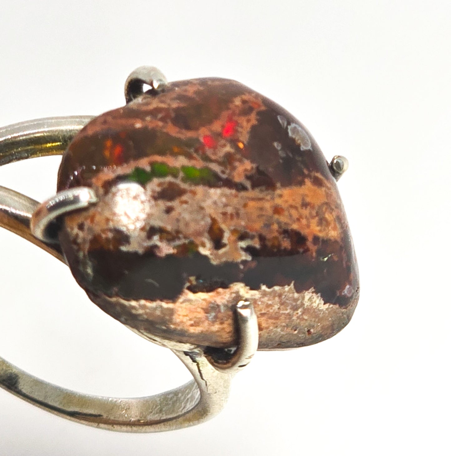 Mexican fire opal natural polished sterling silver artisan split shank large ring size 10