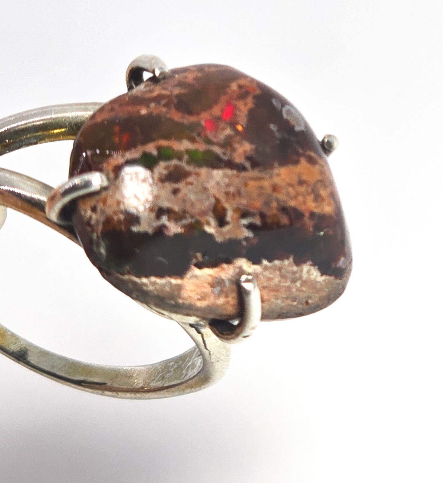 Mexican fire opal natural polished sterling silver artisan split shank large ring size 10