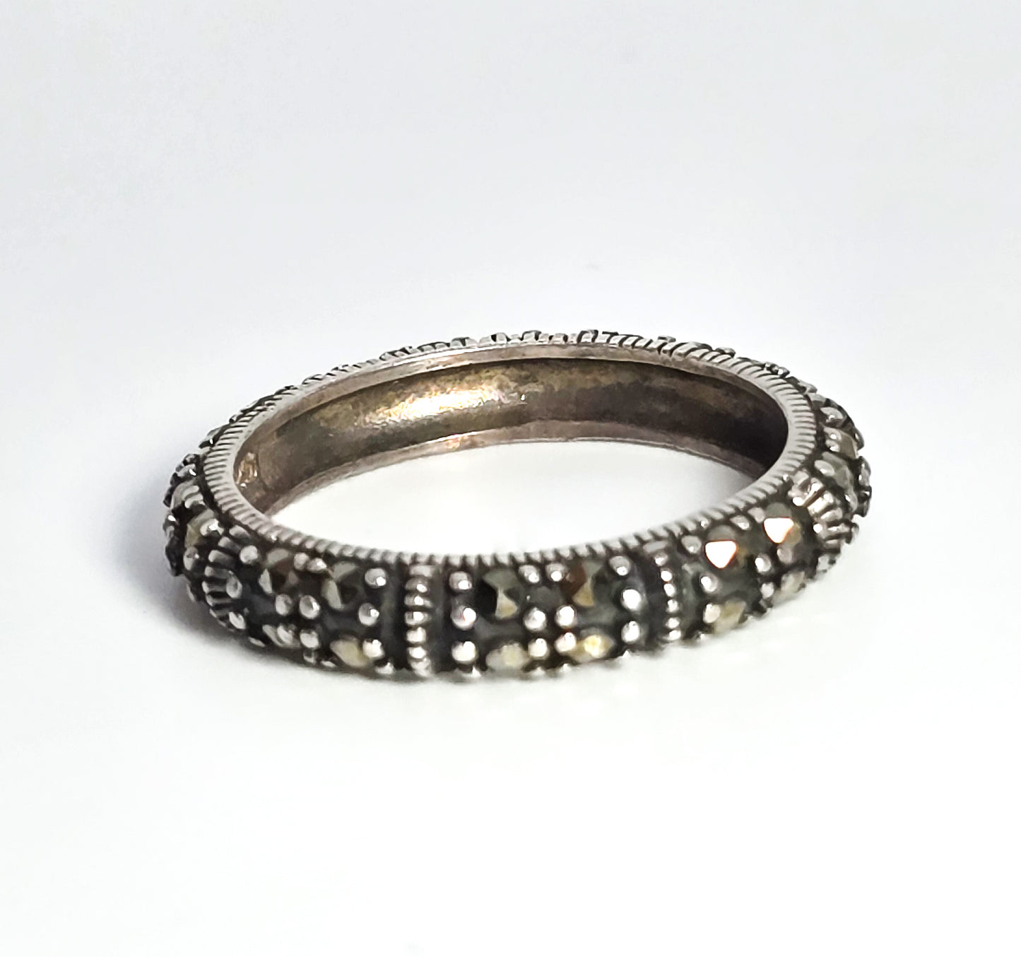 Marcasite Double row vintage sterling silver ring band size 9 A