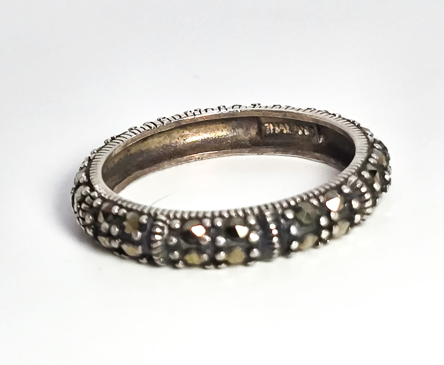 Marcasite Double row vintage sterling silver ring band size 9 A