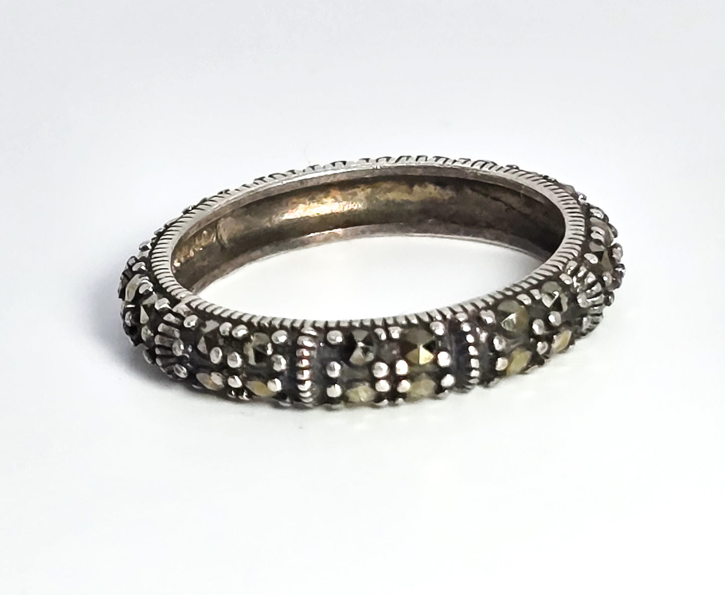 Marcasite Double row vintage sterling silver ring band size 9 A