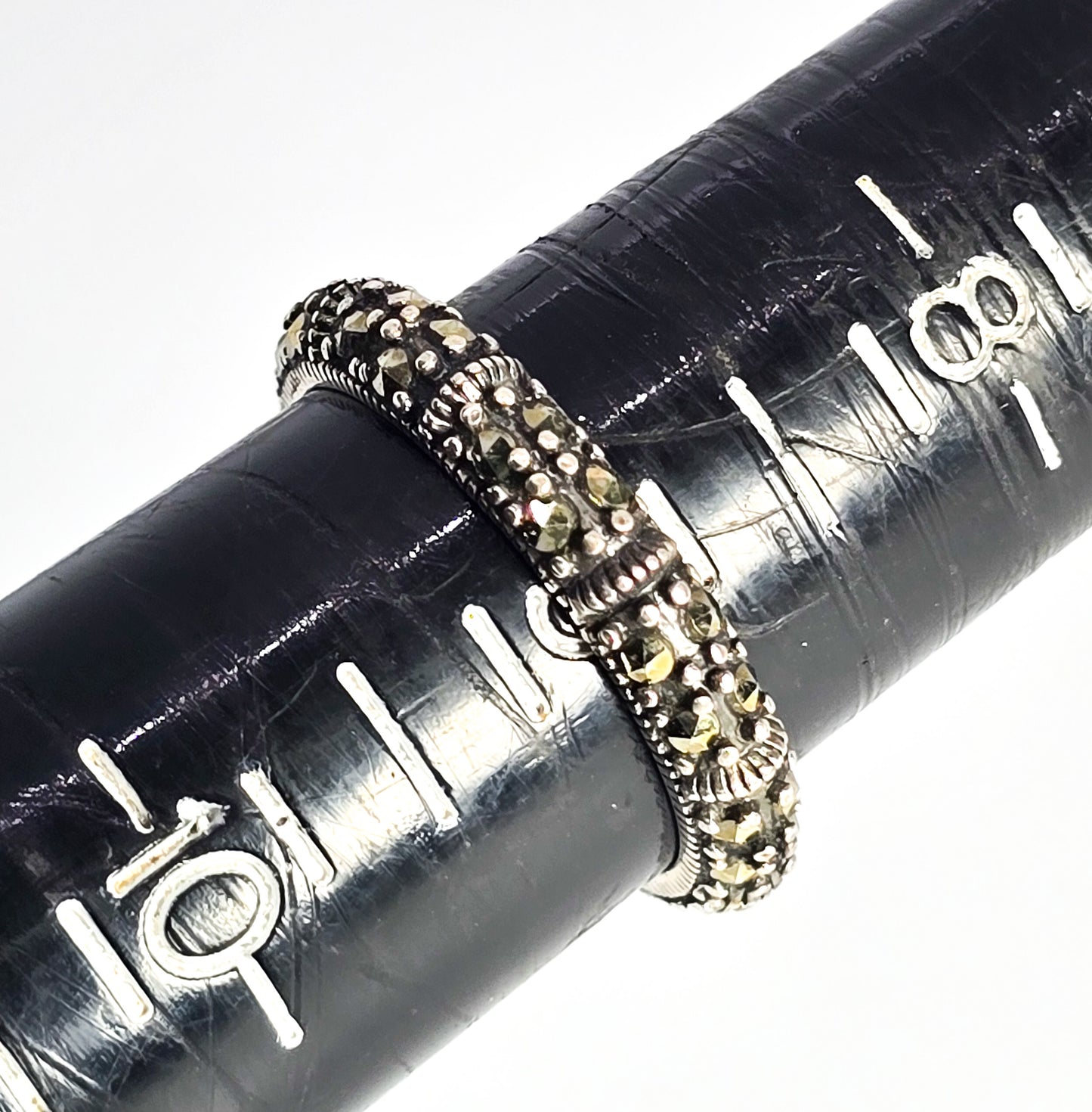 Marcasite Double row vintage sterling silver ring band size 9 A