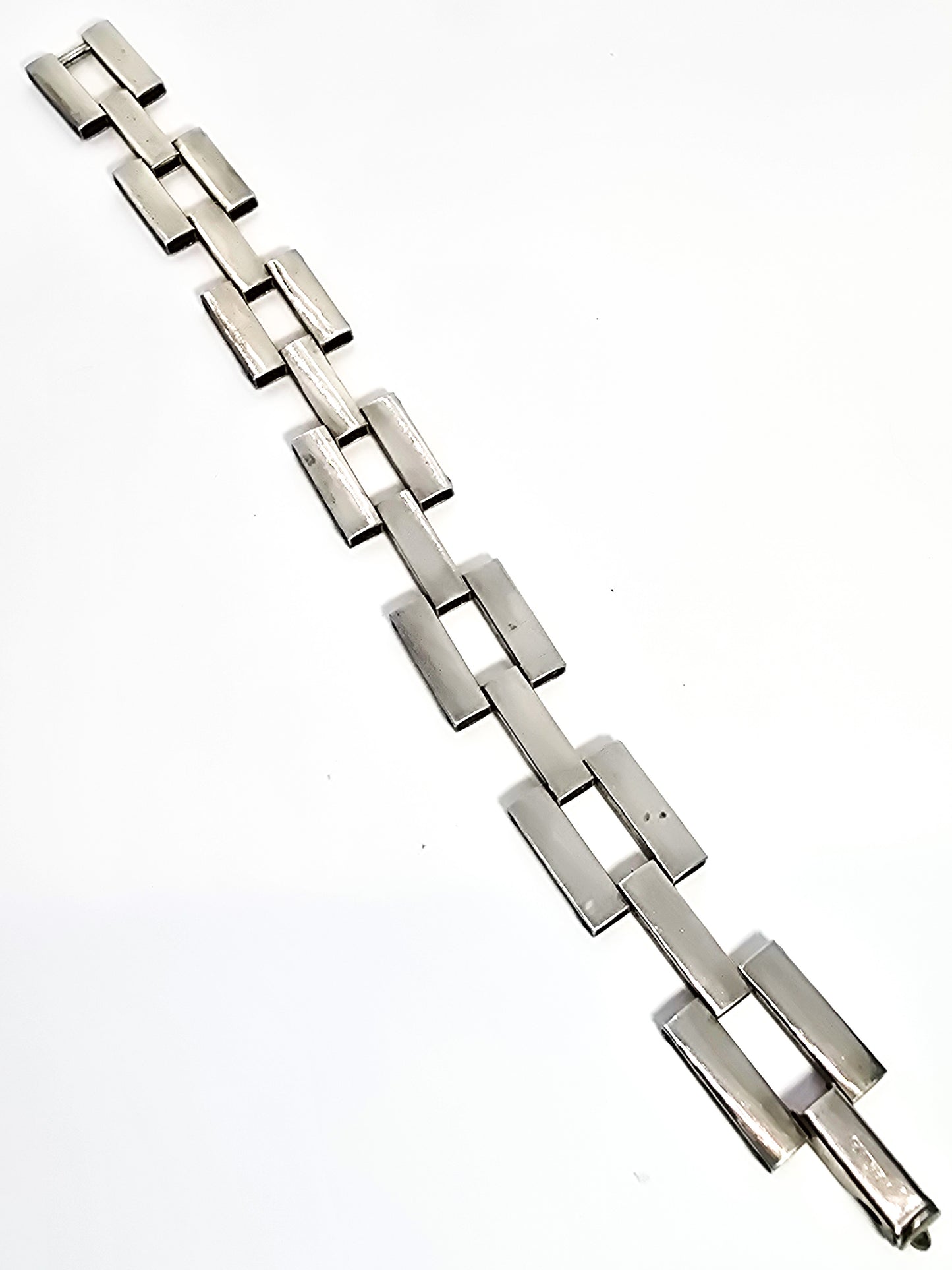 Art Deco embossed flower articulated chain link antique sterling silver bracelet