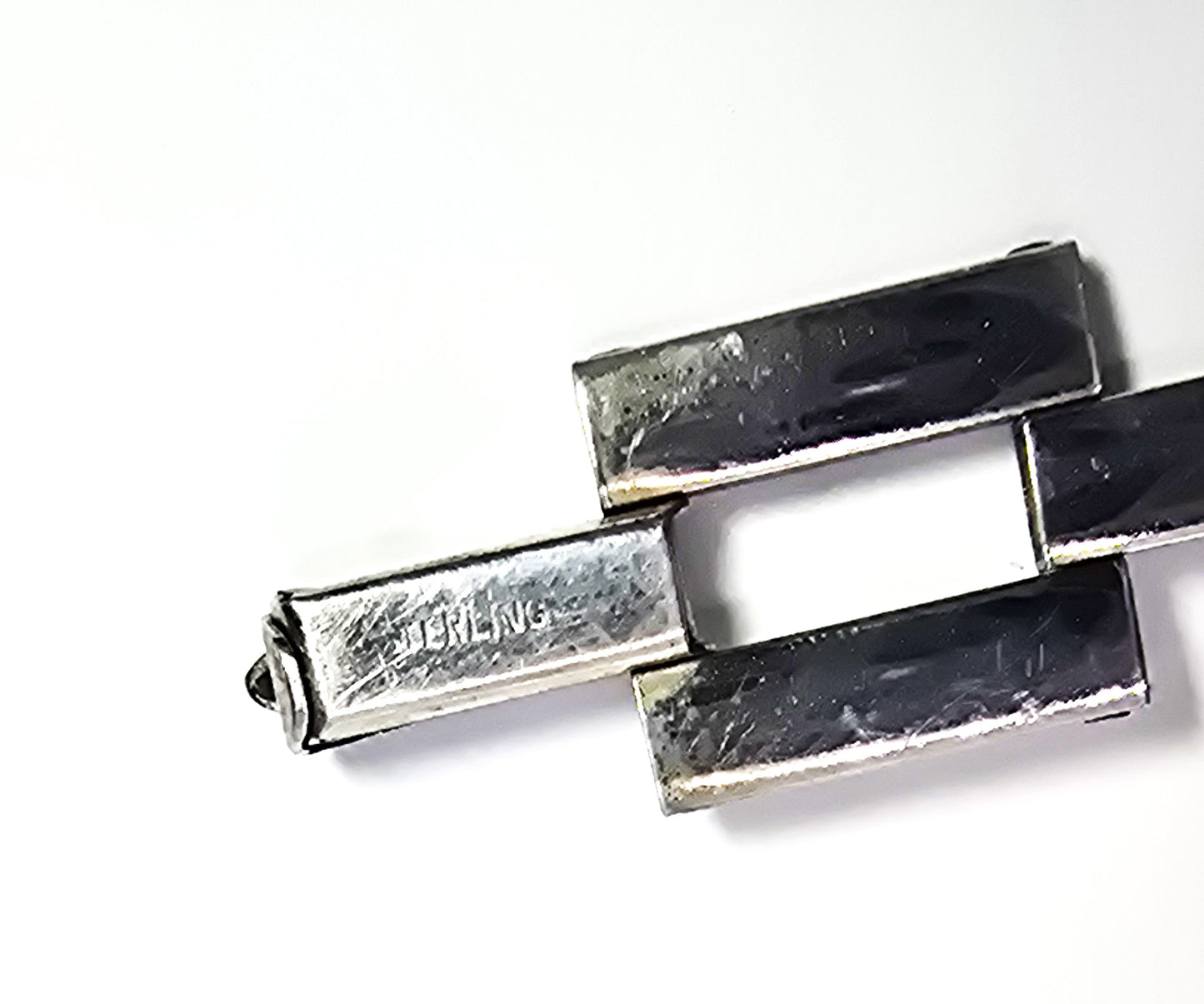 Art Deco embossed flower articulated chain link antique sterling silver bracelet