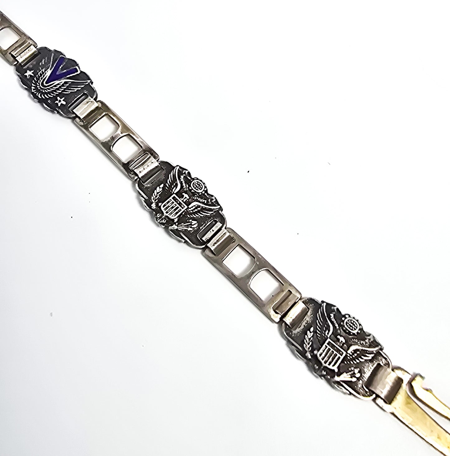 WWII US Army military E Pluribus Uno vintage sterling silver tennis promise bracelet