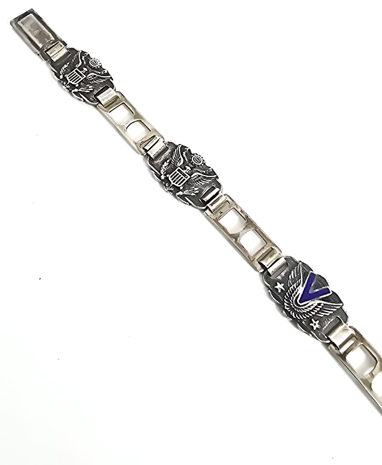 WWII US Army military E Pluribus Uno vintage sterling silver tennis promise bracelet