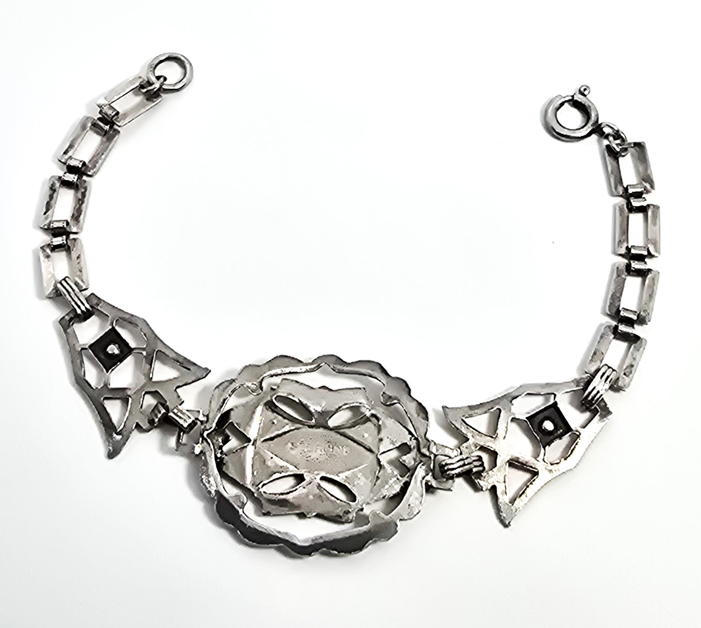 Antique German Marcasite open work antique Art Deco sterling silver 6 inch bracelet