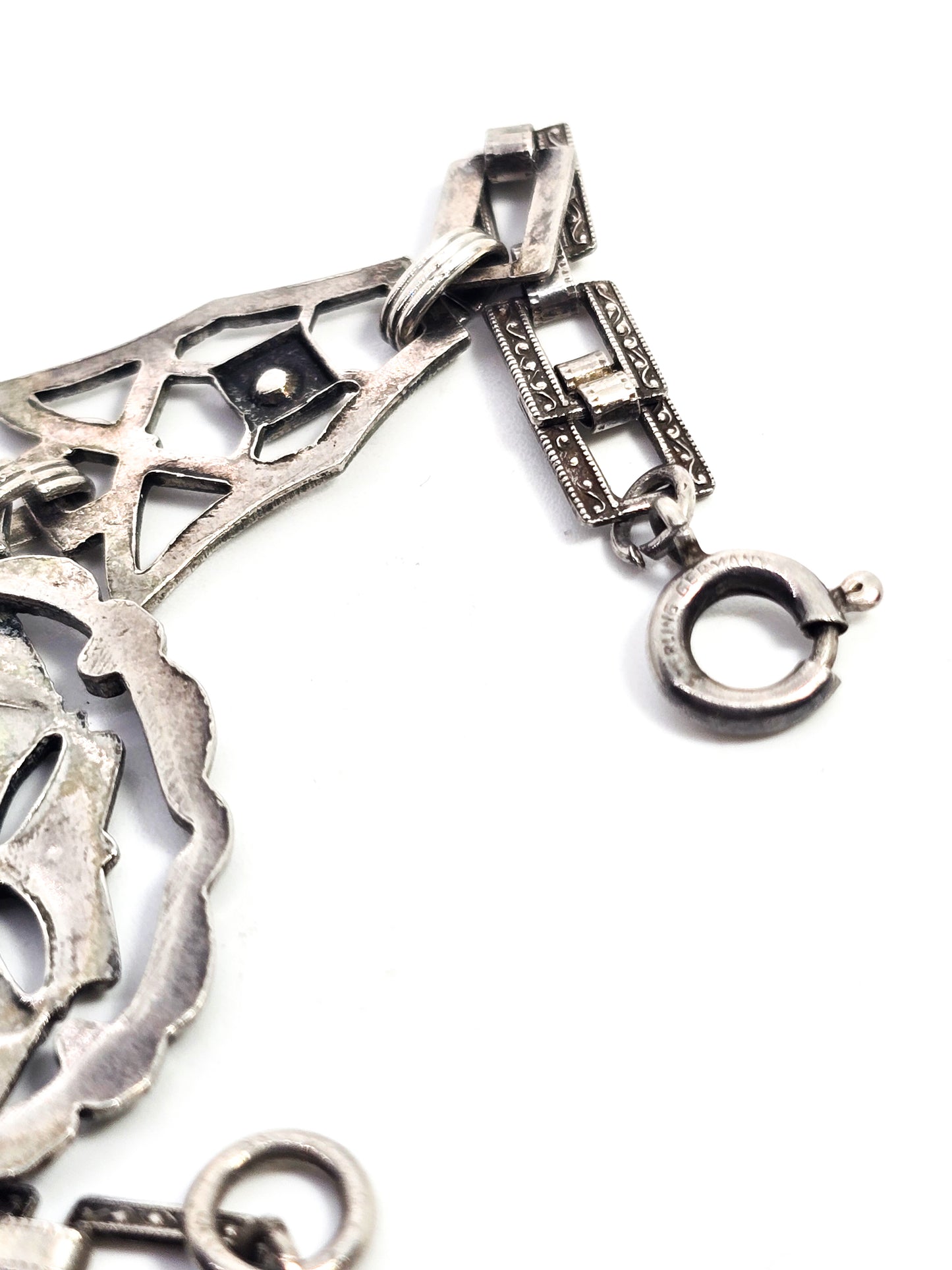 Antique German Marcasite open work antique Art Deco sterling silver 6 inch bracelet