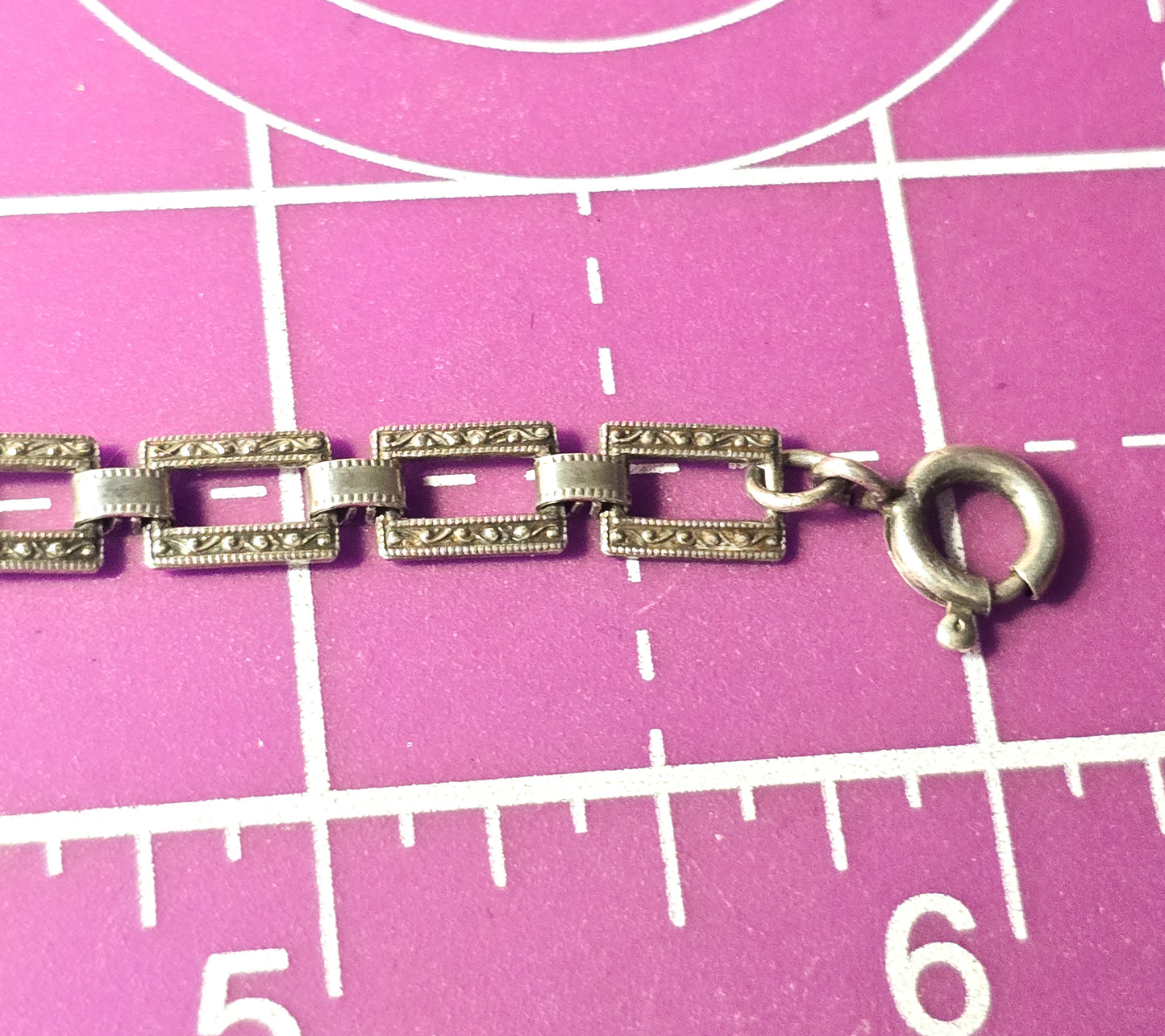 Antique German Marcasite open work antique Art Deco sterling silver 6 inch bracelet