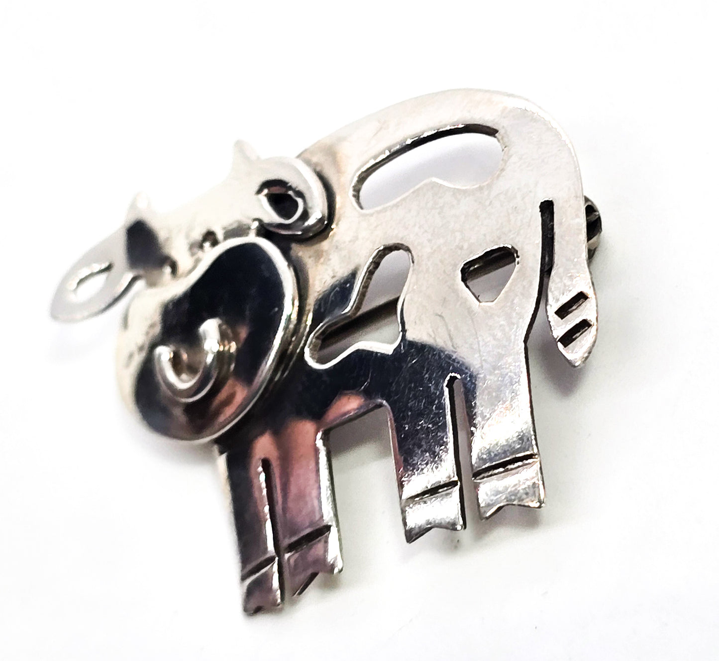 Cow Cattle figural farm animal vintage sterling silver SU Brooch